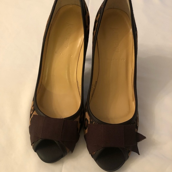 J Crew Isabella 6 1/2 Ocelot Leopard Peep-toe Pony Heels - Picture 3 of 14